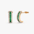 14k Solid Gold Round Emerald and Diamond Hoop Earrings 0.82 ctw