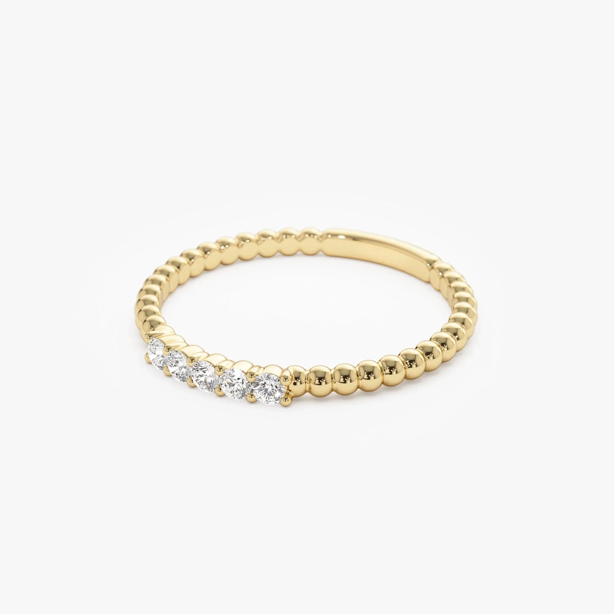 14K Solid Gold 0.10 ctw Natural Round Diamond Stacking Beaded Band