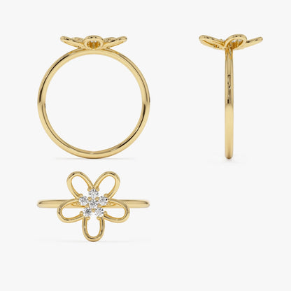 14K Solid Gold Round Diamond Flower Cluster Ring 0.10 ctw