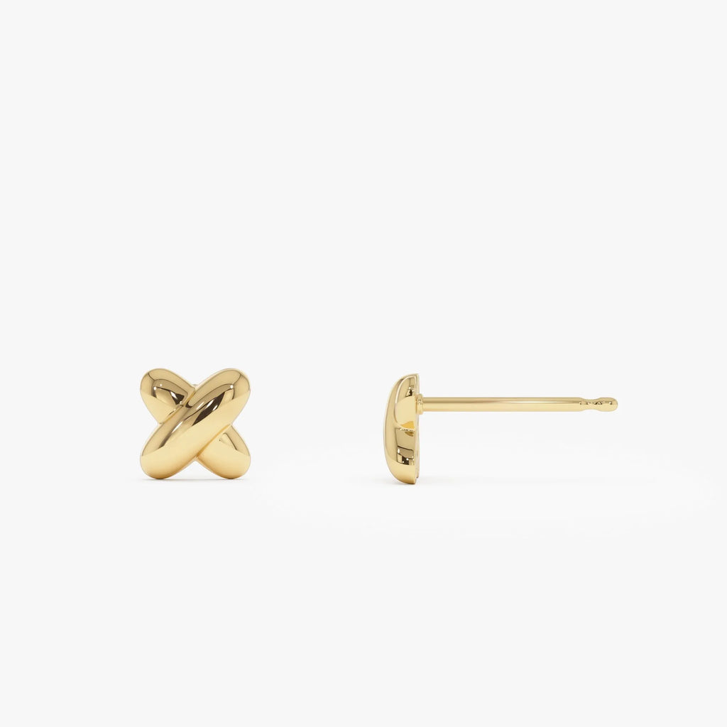 14k Solid Gold X Shape Stud Earrings Geometric Minimalist Design
