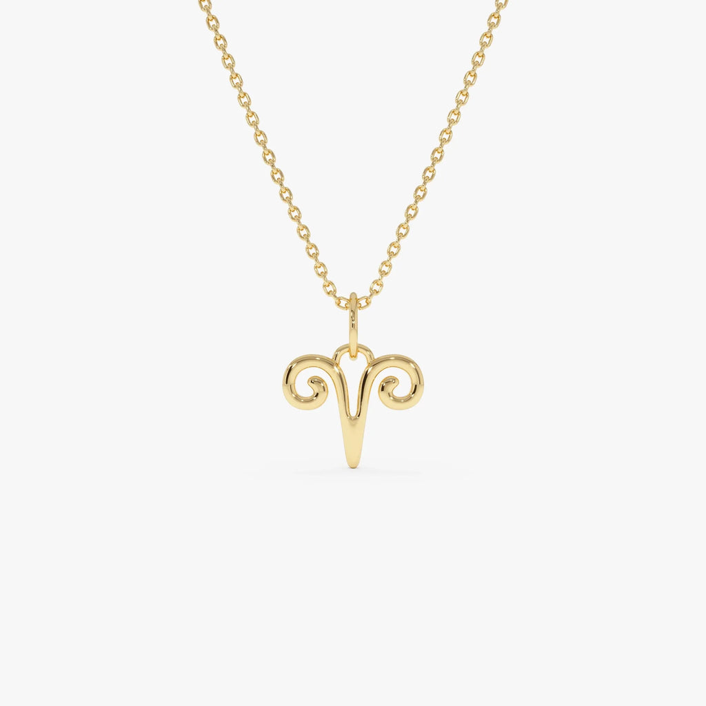 14k Solid Gold Aries Zodiac Charm Pendant Necklace