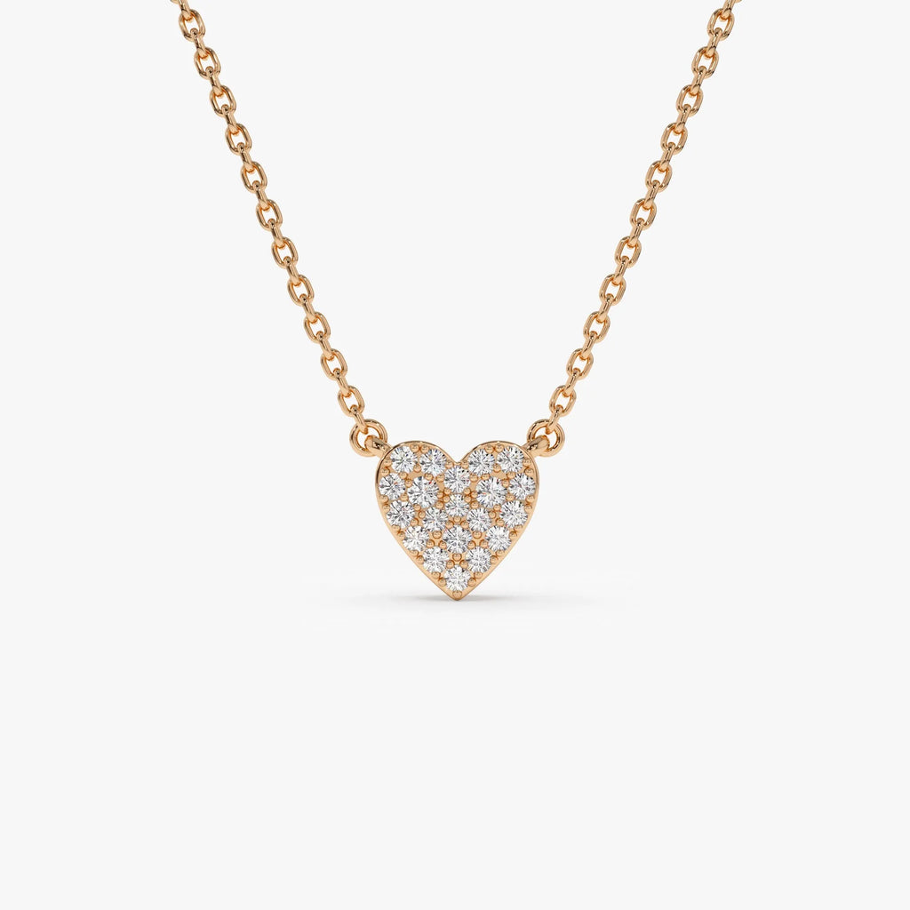14K Solid Gold 0.22 CTW Round Diamond Mini Heart Necklace