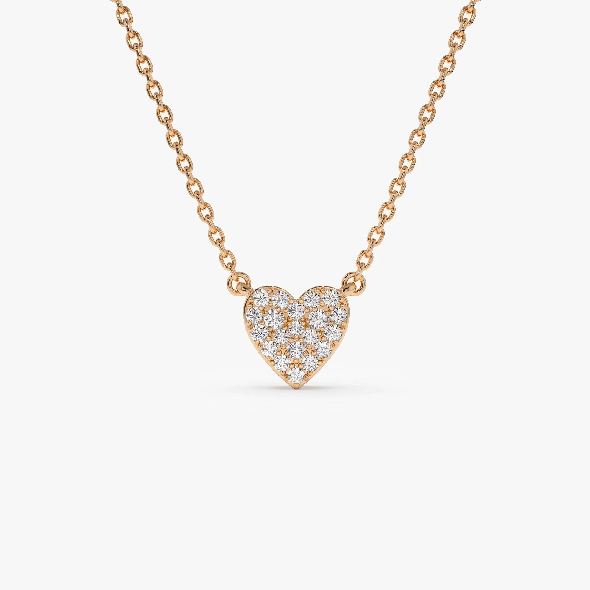 14K Solid Gold 0.22 CTW Round Diamond Mini Heart Necklace