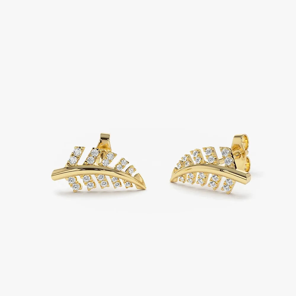 14k Gold Diamond Round Cut Leaf Earrings 0.22 ctw