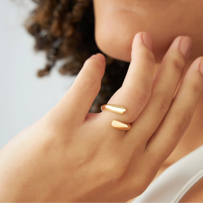 14k Solid Gold Plain Wide Open Cuff Statement Ring