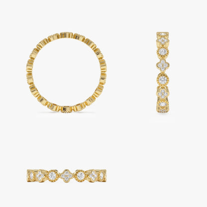 14k Gold 0.38ctw Round Diamond Bezel Set Clover Eternity Ring