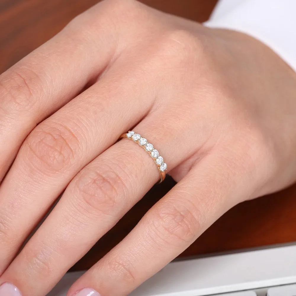 14k Gold 0.45 CTW Round Diamond 7 Stone U-Shaped Wedding Band