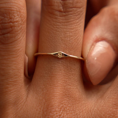 14k Gold Diamond Shape Initial Ring Graduated Band
