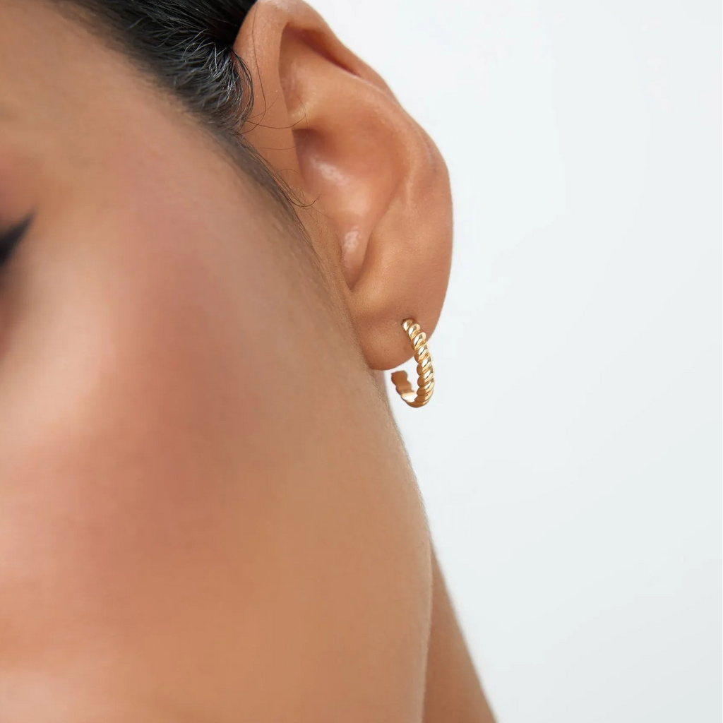 14k Solid Gold Braided Twist Lever-back Hoop Earrings 3mm Width