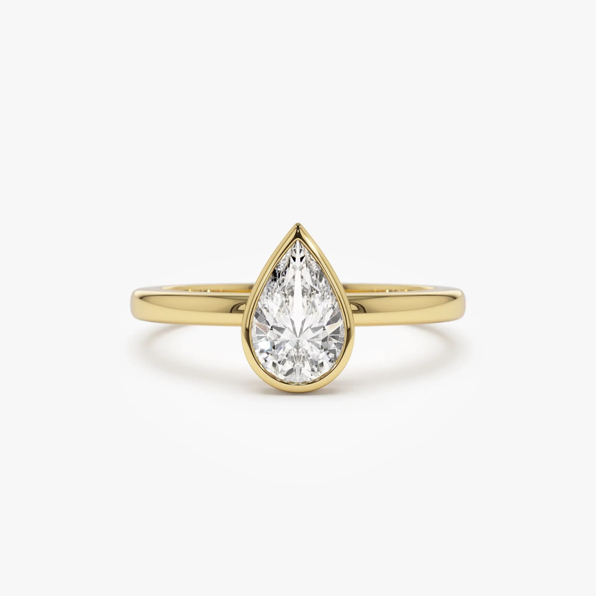 14k Gold Lab Grown Diamond Pear Shaped Bezel Setting Engagement Ring Arianna 0.75 to 1.50 ctw