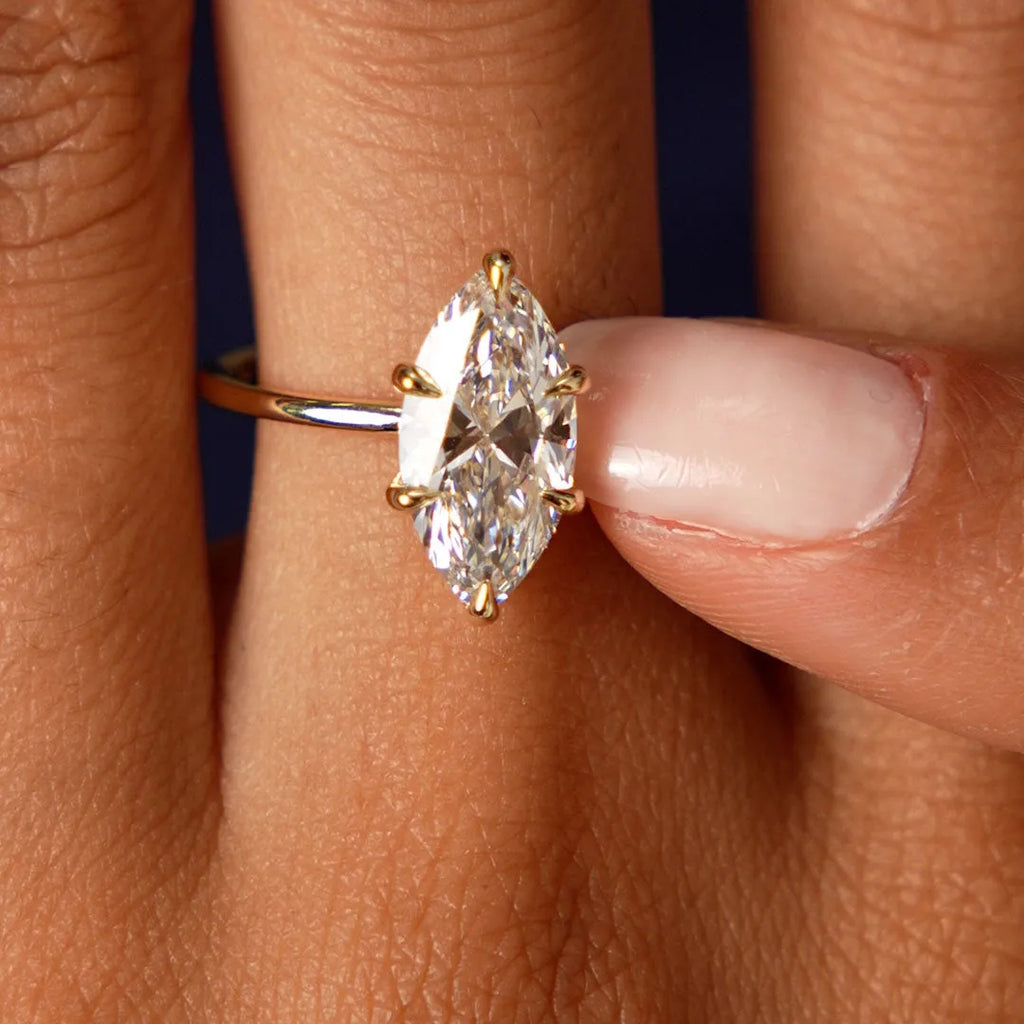 14k Gold 2.10 Ctw Marquise Lab Grown Diamond Hidden Halo Engagement Ring