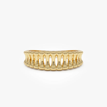 14k Gold Sculptural Wide Band Ring Wide Graduated Statement Band