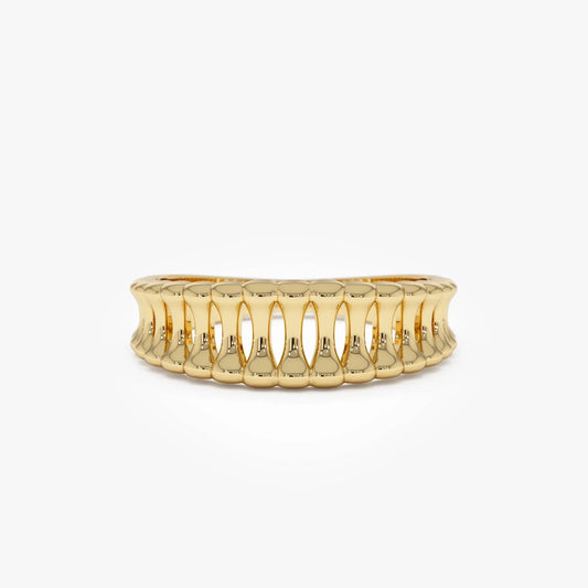 14k Gold Sculptural Wide Band Ring Wide Graduated Statement Band