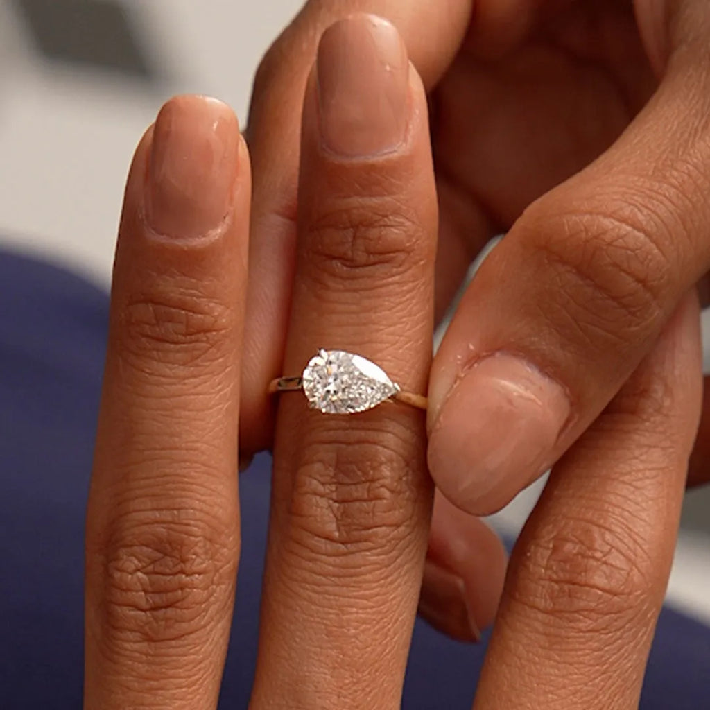 14k Gold 1 Carat Pear Lab Grown Diamond East-West Set Ring Daria