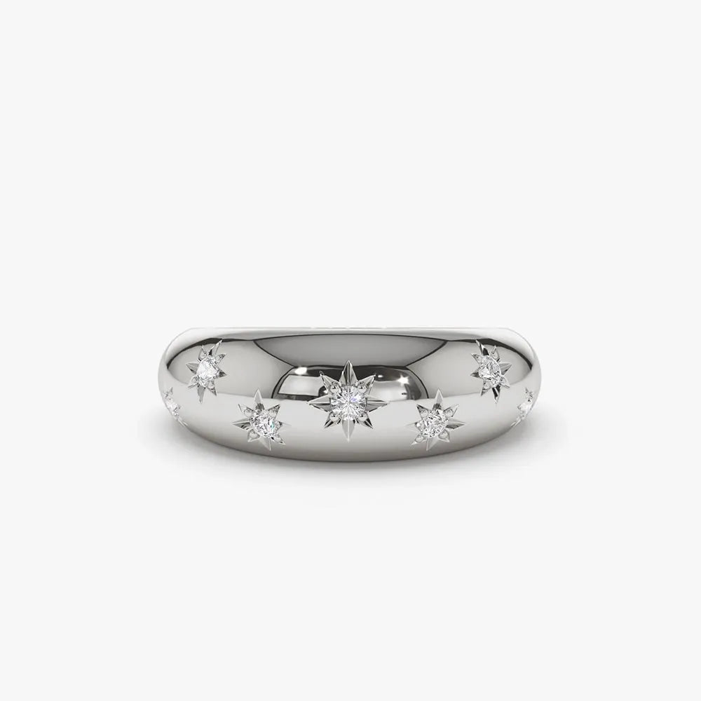 14k Gold 0.11ctw Round Diamond 6mm Dome Star Setting Ring
