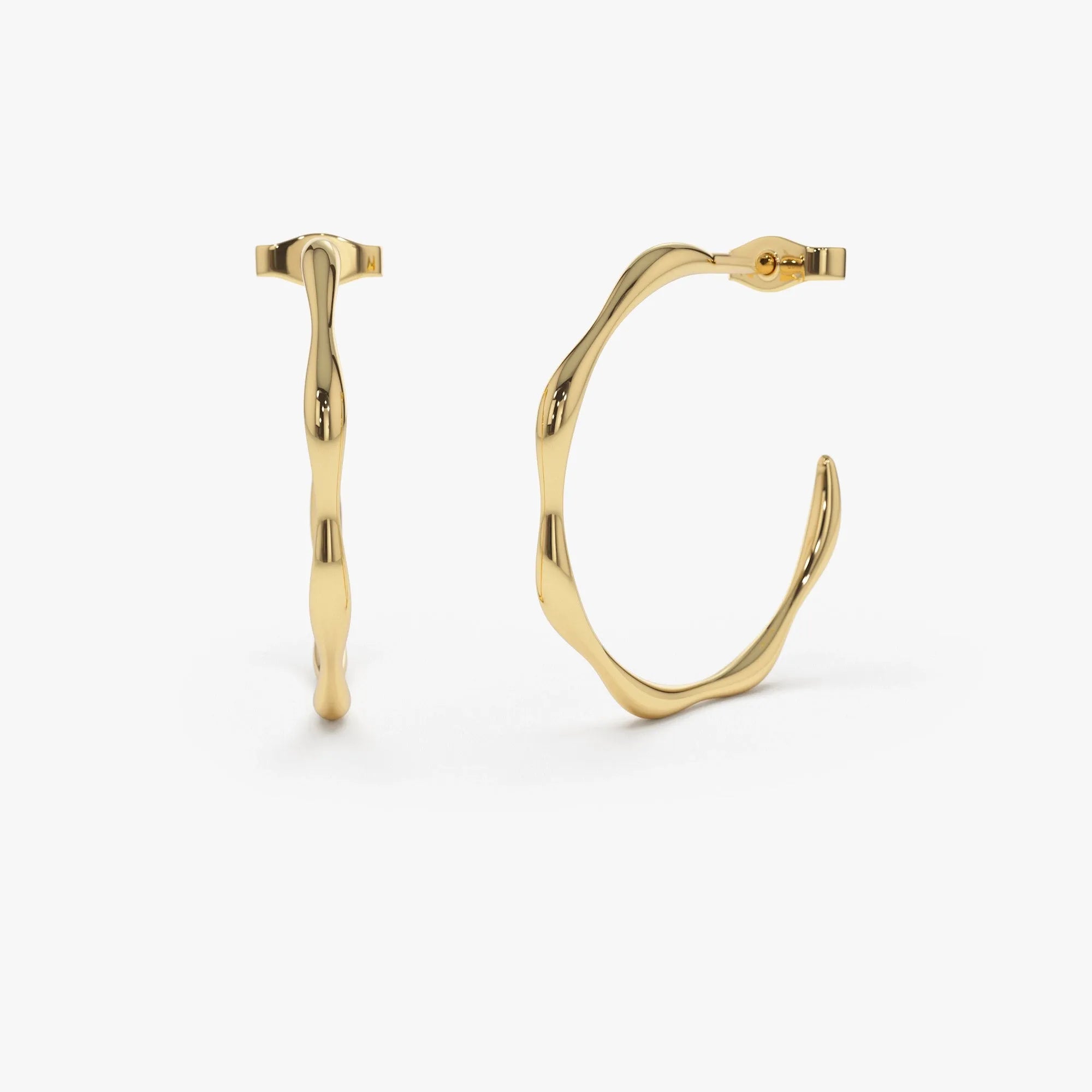 14k Solid Gold Large Wave Hoop Earrings 20.2mm Width 19.2mm Inner Diameter