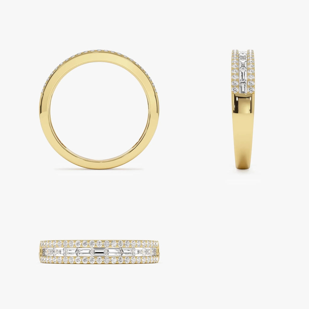 14k Gold Diamond Baguette and Round Cut Horizontal Set Anniversary Band 0.59 ctw