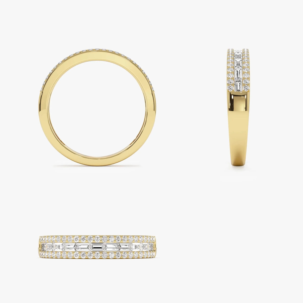 14k Gold Diamond Baguette and Round Cut Horizontal Set Anniversary Band 0.59 ctw
