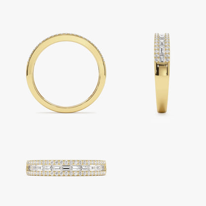 14k Gold Diamond Baguette and Round Cut Horizontal Set Anniversary Band 0.59 ctw