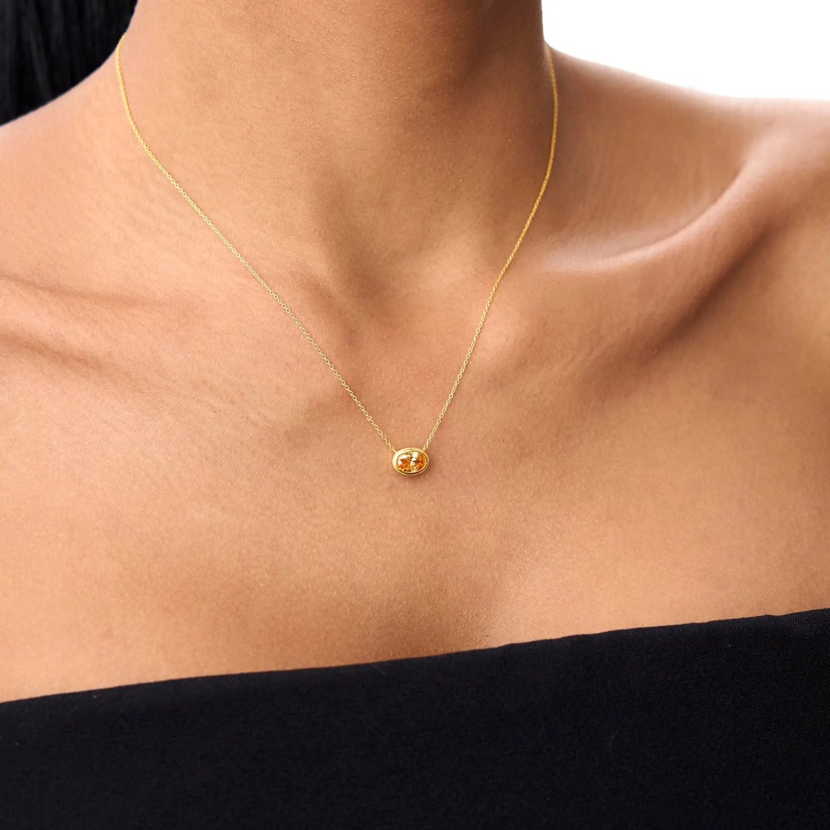14k Solid Gold Citrine Oval Necklace 0.70 Carat Bezel Setting