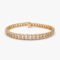 14K Solid Gold Round Diamond 4.8MM Cuban Link Micro-Pave Bracelet