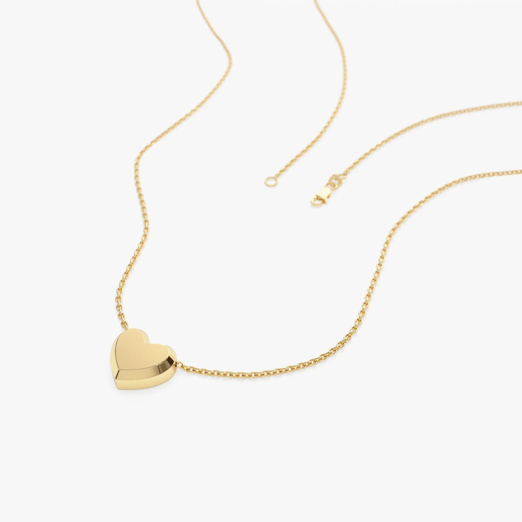 14k Solid Gold Puffed Heart Slider Pendant Necklace