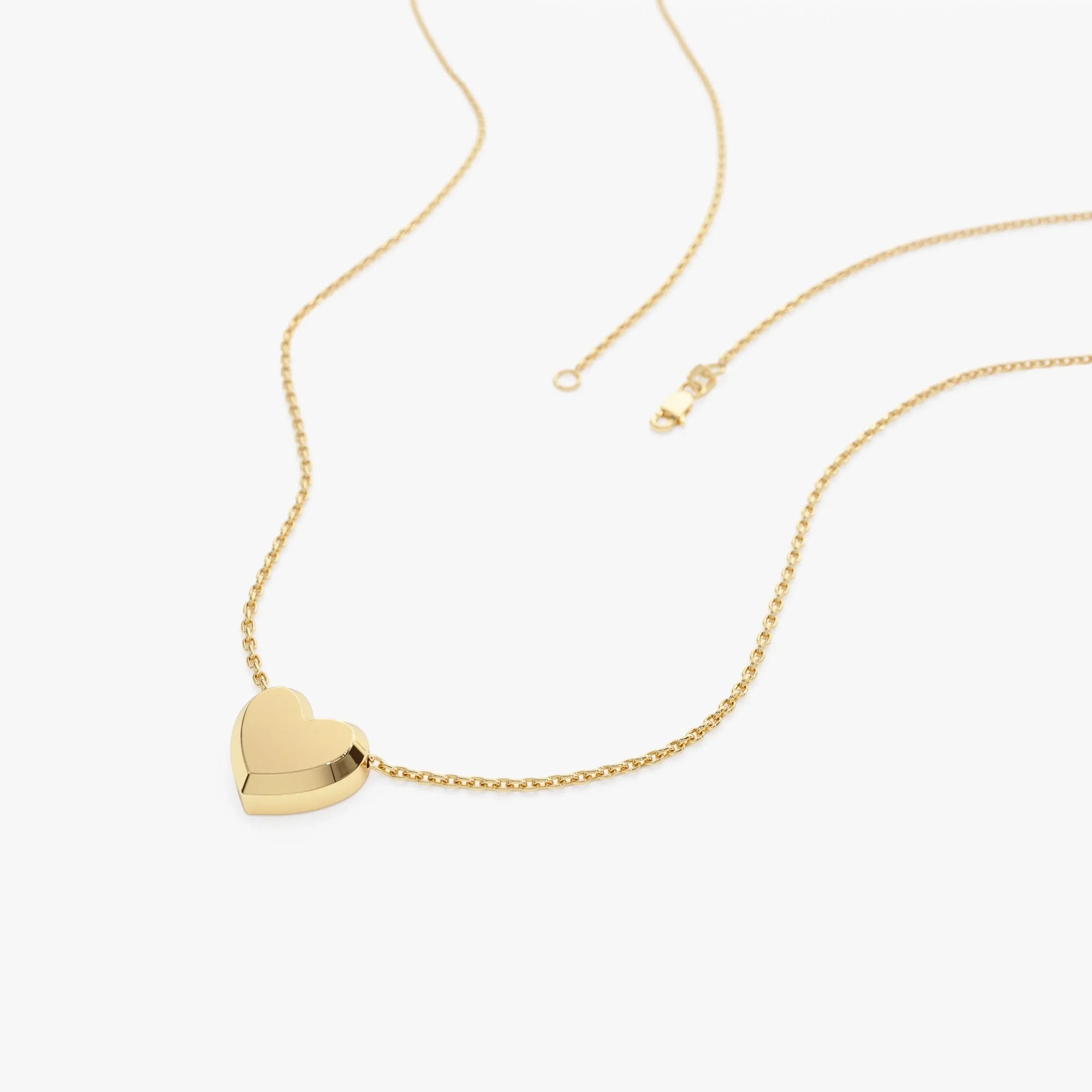 14k Solid Gold Puffed Heart Slider Pendant Necklace