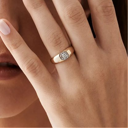 14k Solid Gold 0.40 Carat Diamond Asscher Cut Illusion Mosaic Solitaire Pinky Ring Invisible Bezel Setting