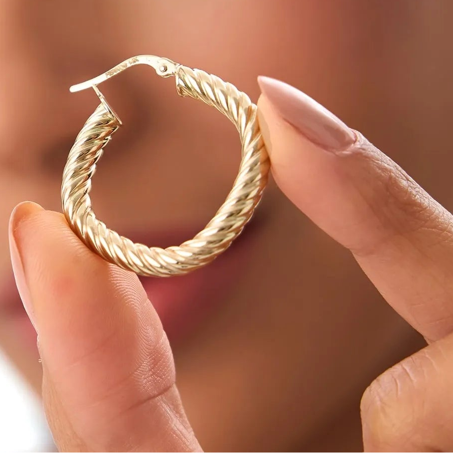 14k Yellow Gold Twisted Rope Squared Off Hoop Earrings 27mm 3.85mm Width