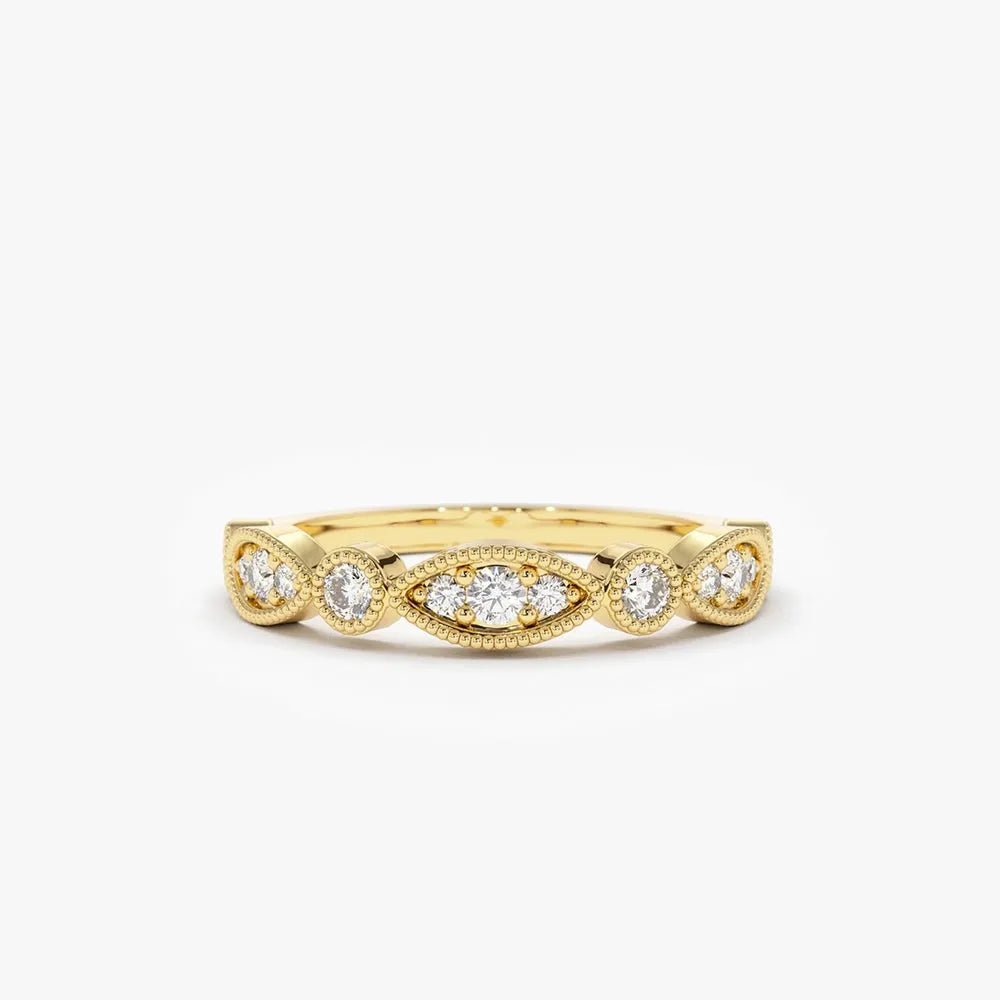 14K Gold 0.26 Carat Round Diamond Vintage Micro-Pave Wedding Ring Band