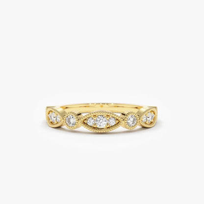 14K Gold 0.26 Carat Round Diamond Vintage Micro-Pave Wedding Ring Band