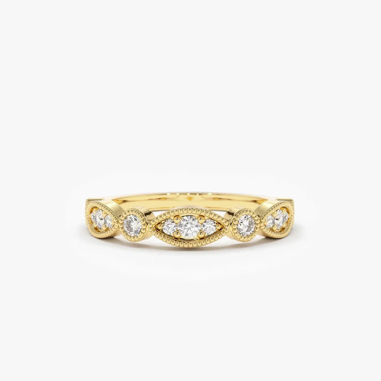 14K Gold 0.26 Carat Round Diamond Vintage Micro-Pave Wedding Ring Band