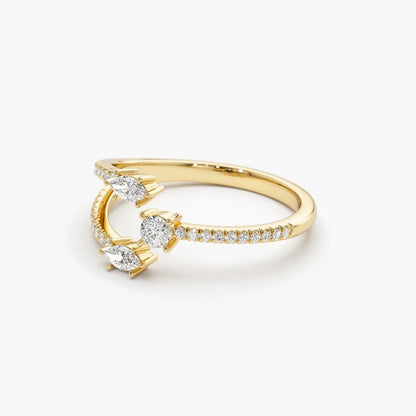 14K Solid Gold Marquise and Round Diamond 0.40 Carat Open Design Claw Ring