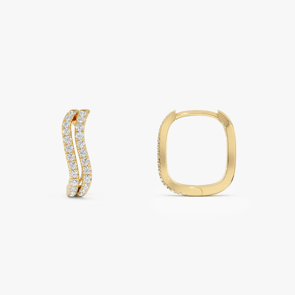 14k Gold Diamond Round Cut Wave Pave Huggie Hoop Earrings 0.30 ctw