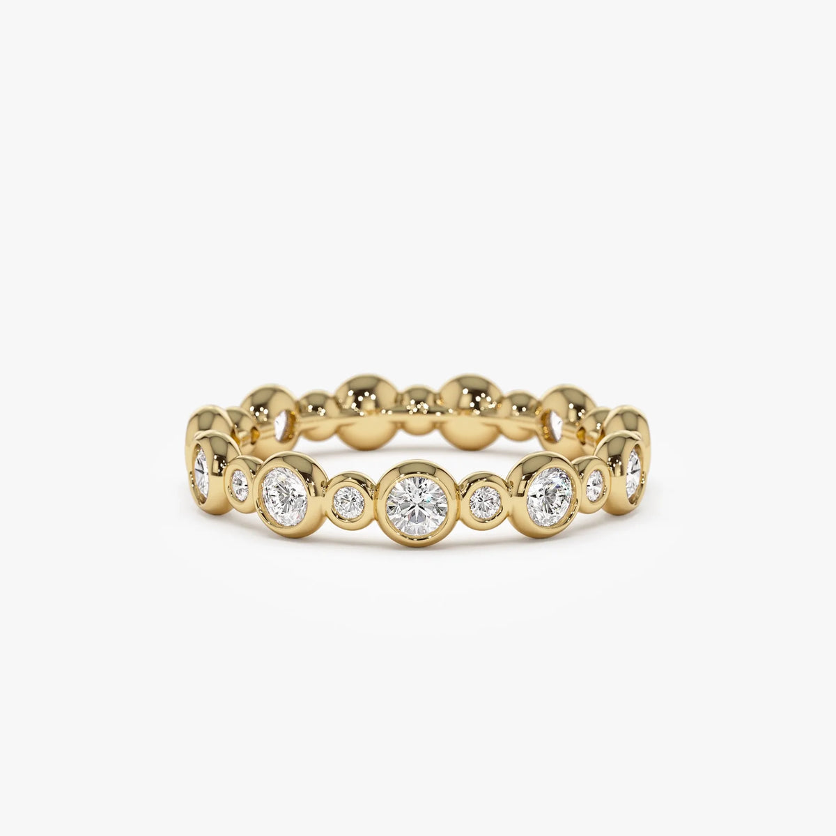 14K Solid Gold Round Diamond 1.05 Carat Three Quarter Eternity Bubble Bezel Setting Wedding Ring
