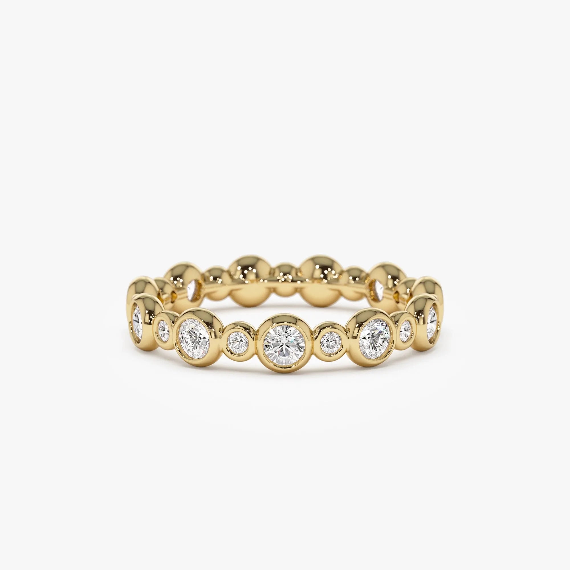 14K Solid Gold Round Diamond 1.05 Carat Three Quarter Eternity Bubble Bezel Setting Wedding Ring