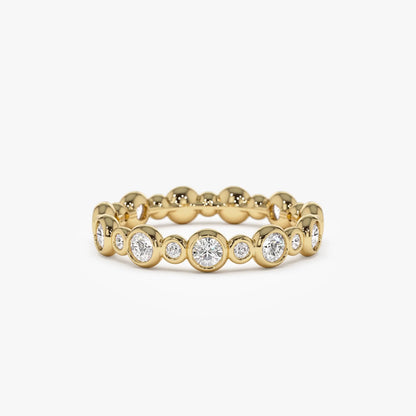14K Solid Gold Round Diamond 1.05 Carat Three Quarter Eternity Bubble Bezel Setting Wedding Ring