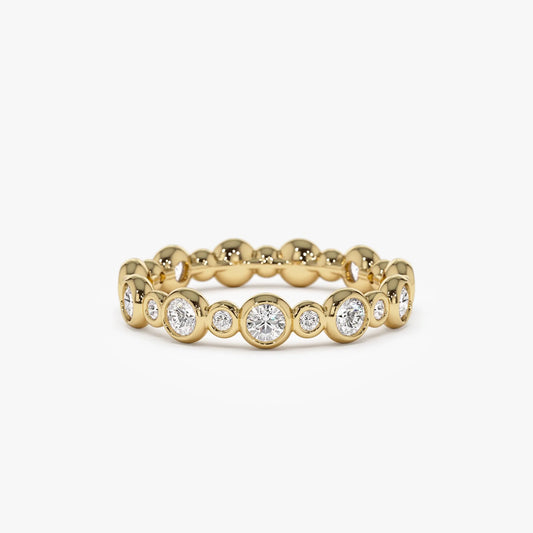 14K Solid Gold Round Diamond 1.05 Carat Three Quarter Eternity Bubble Bezel Setting Wedding Ring
