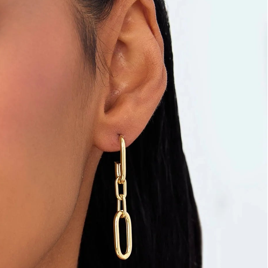 14k Gold Dangle Link Chain Drop Earrings 45.5mm Length 8.5mm Width