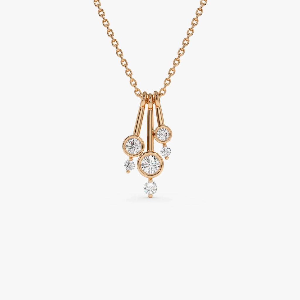 14K Solid Gold Baguette and Round Diamond Sunburst Pendant Necklace 0.40ctw