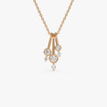 14K Solid Gold Baguette and Round Diamond Sunburst Pendant Necklace 0.40ctw