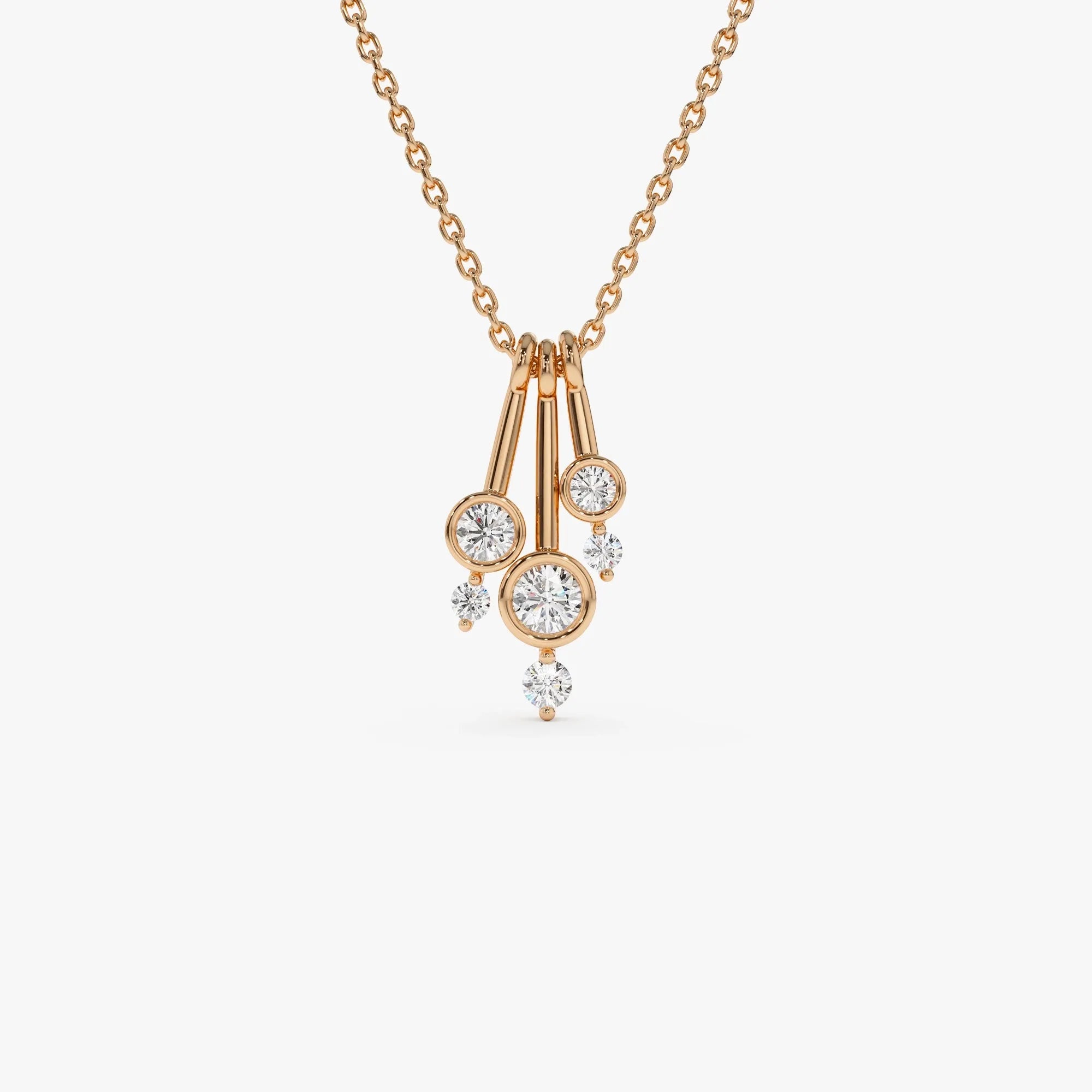 14K Solid Gold Baguette and Round Diamond Sunburst Pendant Necklace 0.40ctw