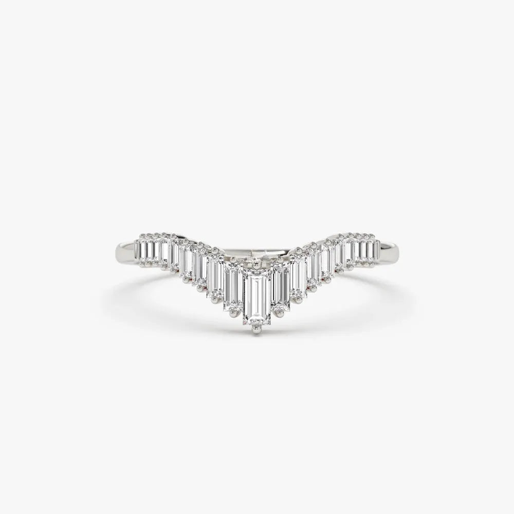 14K Gold 0.50 CTW Baguette Diamond Curved Tiara Ring Stackable Wedding Band