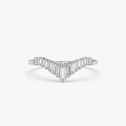 14K Gold 0.50 CTW Baguette Diamond Curved Tiara Ring Stackable Wedding Band