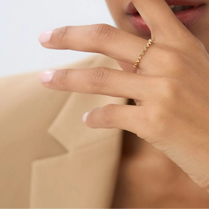 14k Solid Gold High and Low Zig Zag Stackable Band Ring
