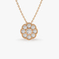 14K Solid Gold Round Diamond Floral Pendant Necklace 0.35ctw