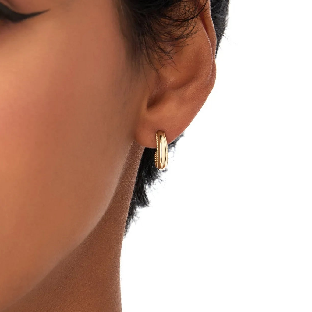 14k Gold Rope Edge Hoop Earrings 12mm 4mm Width