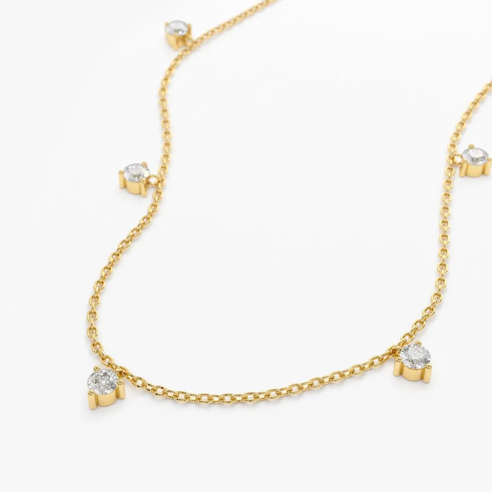 14K Solid Gold Round Diamond 5 Stone Dangling Necklace Prong Setting 0.35ctw