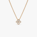 14K Solid Gold 0.15 CTW Round Diamond Clover Beaded Necklace Prong Setting