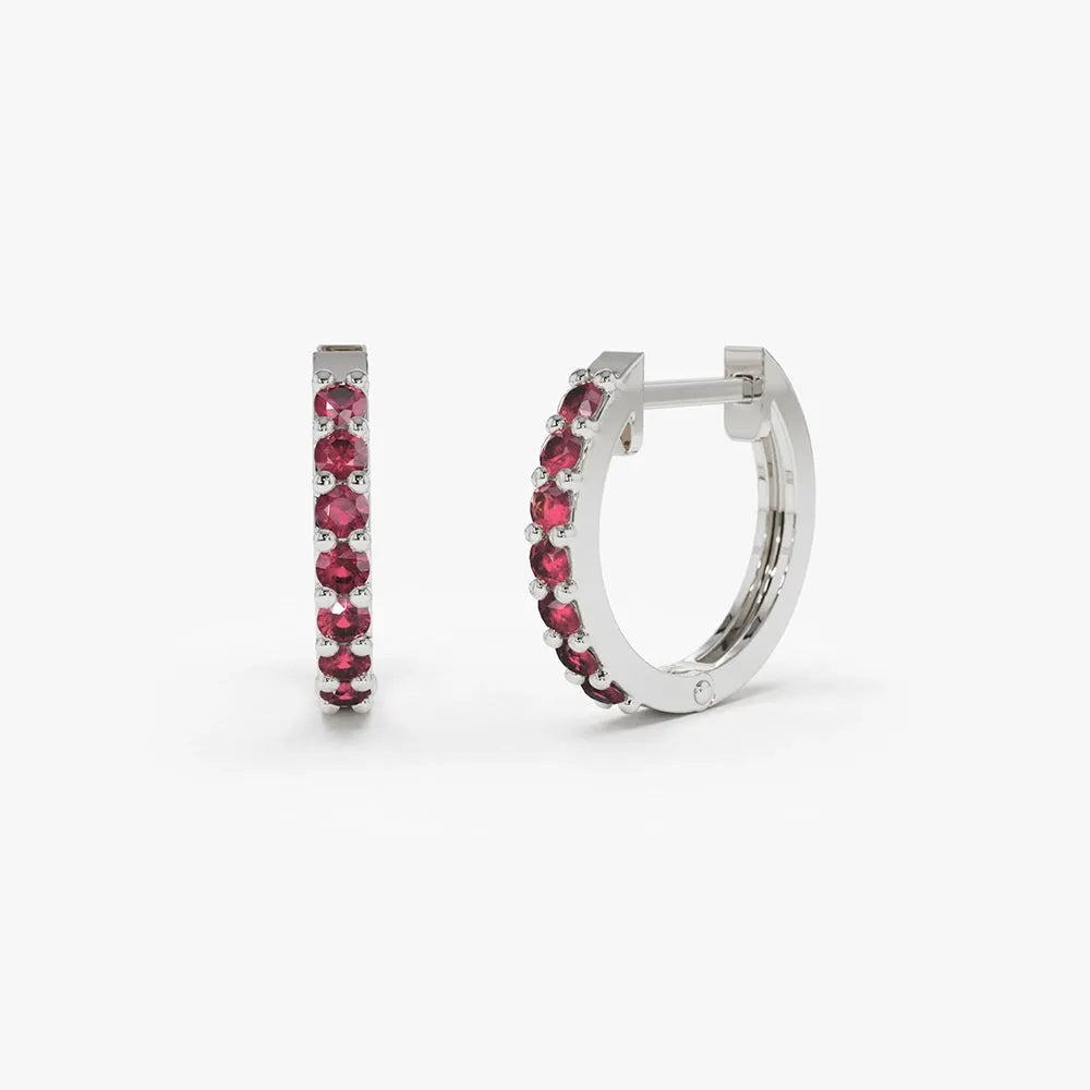 14K Solid Gold Round Ruby Huggie Hoop Earrings 0.35ctw